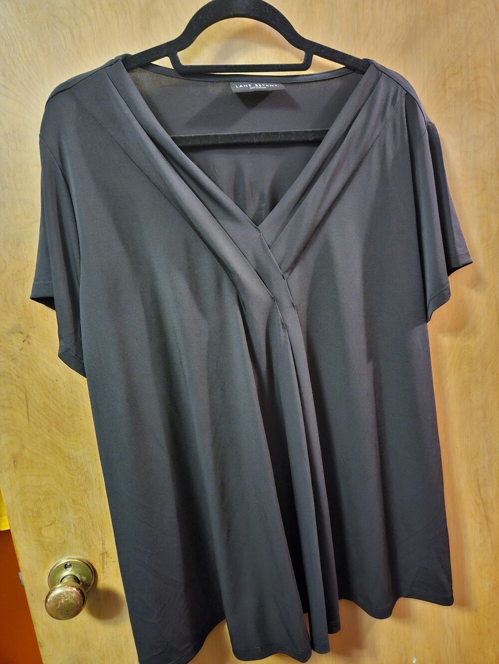 Lane Bryant Black V-Neck Draped Short-Sleeve Tunic
